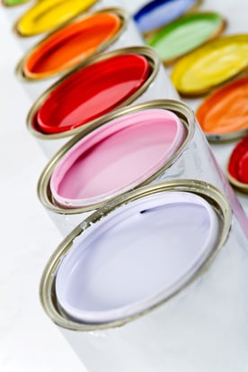 Paint cans on different colors - isolated over white-1
